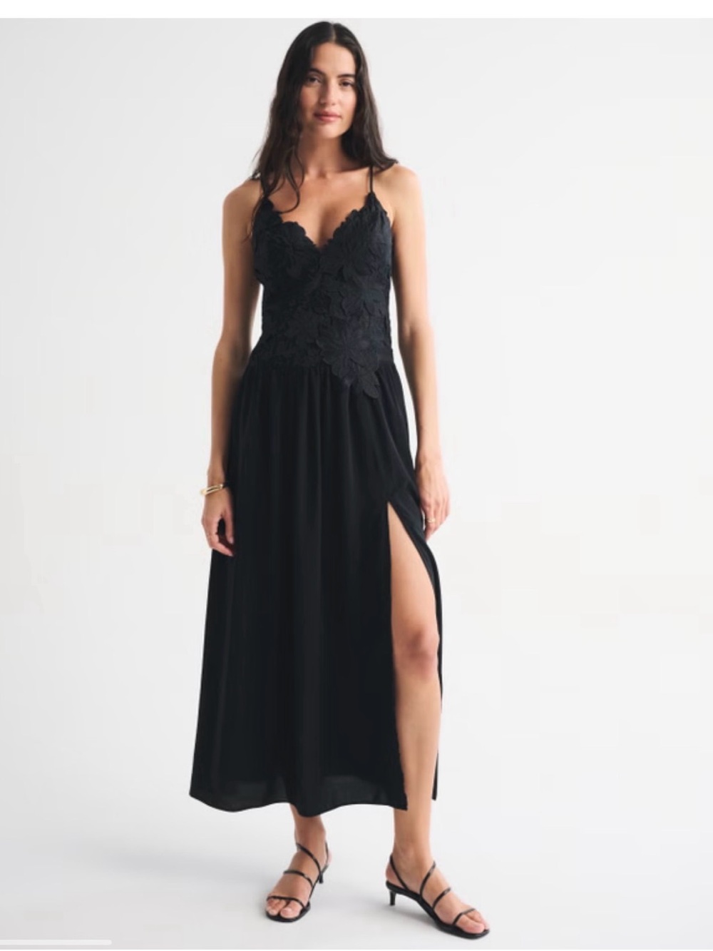 Abercrombie & Fitch Black Lace Bodice Maxi Dress with Side Slit